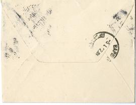 Koperta zaadresowana przez prof. Ludwika Młynka do Erazma Majewskiego (stempel)  strona 2 (rewers)