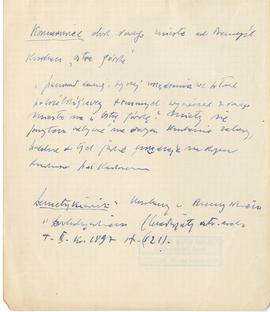 Odręczny wypis z artykułu Włodzimierza Demetrykiewicza pt. Kurhany w Przemyskiem i Drohobyckiem  ...