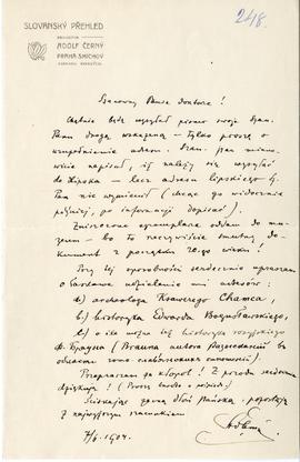 List od Adolfa Černego do Erazma Majewskiego (rękopis  druk)  strona 1
