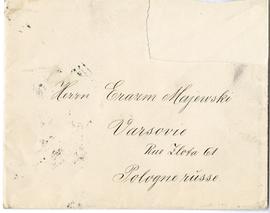 Koperta zaadresowana przez Sophusa Miltera do Erazma Majewskiego (rękopis)  strona 1 (awers)