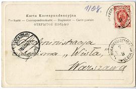 Karta pocztowa od L. Koszańskiego do Administracji czasopisma "Wisła"  strona 1